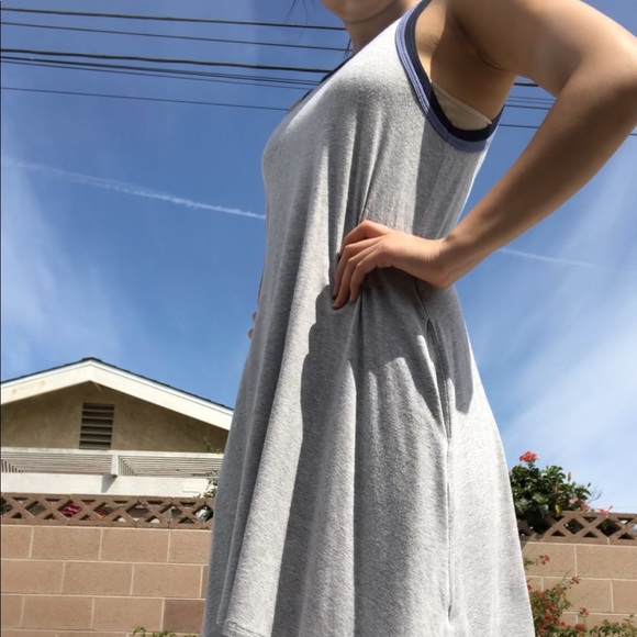 Grey Trapeze Dress with Blue Detailing - Picture 3 of 7